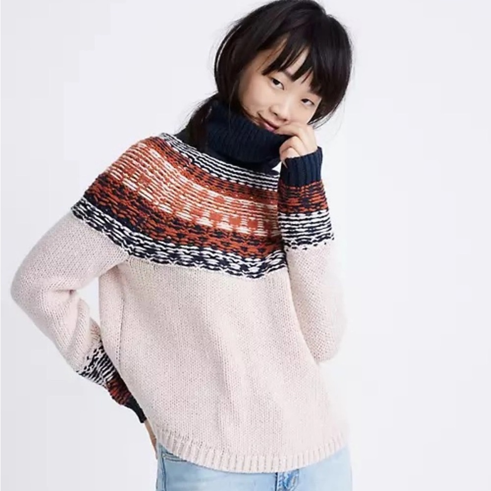 Madewell Sweater - Cream, Navy, and Brown